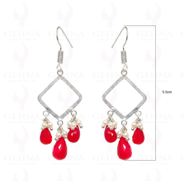 Pearl & Pink Chalcedony Drops Earrings Made With .925 Sterling Silver ES-1508