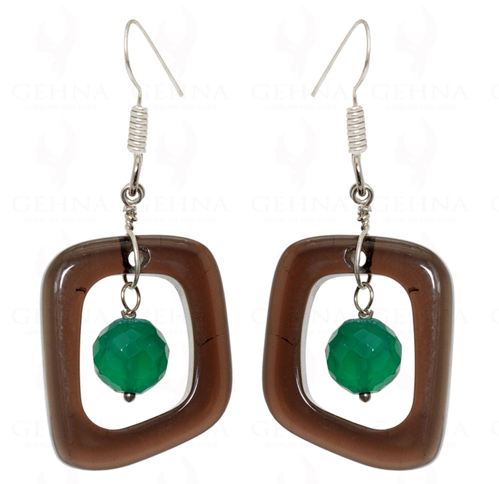 Green Onyx & Smoky Quartz Gemstone Earrings Made In .925 Silver Wire ES-1512