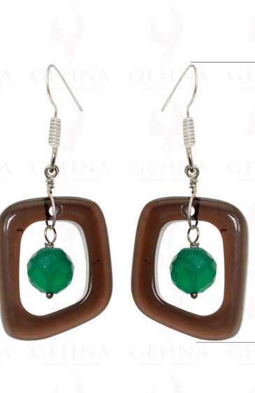 Green Onyx & Smoky Quartz Gemstone Earrings Made In .925 Silver Wire ES-1512