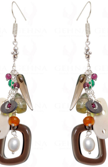 Multi Color Gemstone & Mop Hanging Earrings Made In .925 Sterling Silver ES-1514