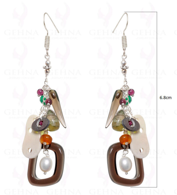 Multi Color Gemstone & Mop Hanging Earrings Made In .925 Sterling Silver ES-1514