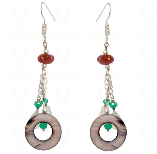 Mop, Onyx, Chalcedony & Hessonite Gemstone Earrings In .925  Silver ES-1515