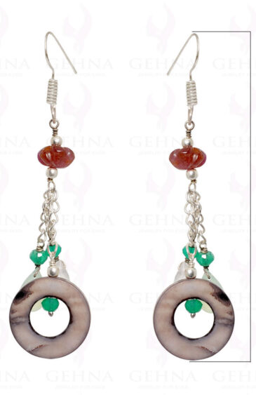Mop, Onyx, Chalcedony & Hessonite Gemstone Earrings In .925  Silver ES-1515