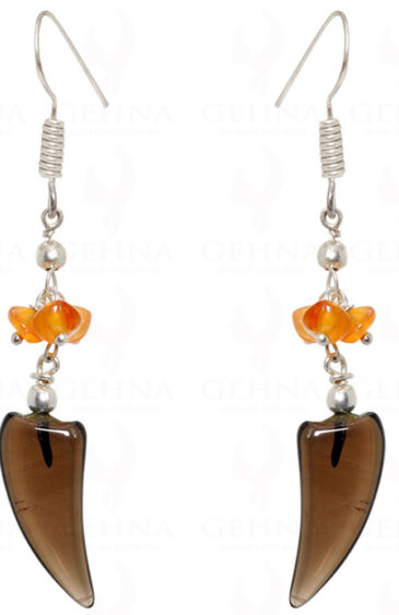 Smoky Quartz & Carnelian Gemstone Bead Earrings In .925 Sterling Silver ES-1516