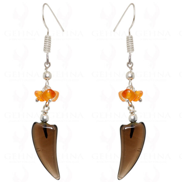 Smoky Quartz & Carnelian Gemstone Bead Earrings In .925 Sterling Silver ES-1516