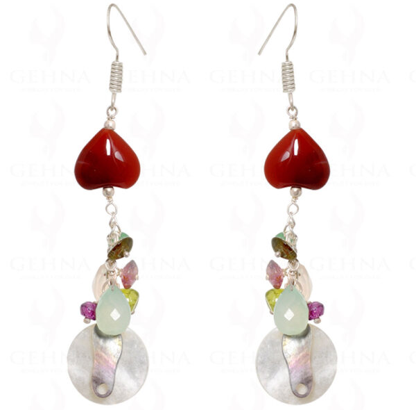 Mop, Tourmaline & Hot Carnelian Earrings Made In .925 Silver ES-1520