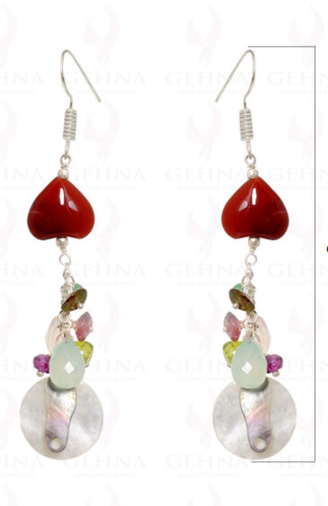 Mop, Tourmaline & Hot Carnelian Earrings Made In .925 Silver ES-1520