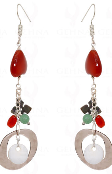 Mop, Multi Color Stone & Carnelian Heart Shaped Earring In .925 Silver ES-1522