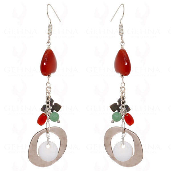 Mop, Multi Color Stone & Carnelian Heart Shaped Earring In .925 Silver ES-1522