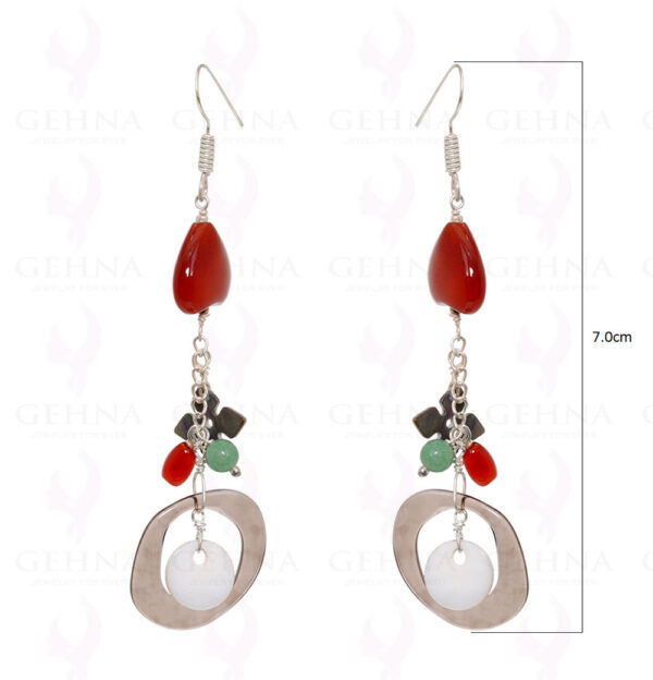 Mop, Multi Color Stone & Carnelian Heart Shaped Earring In .925 Silver ES-1522