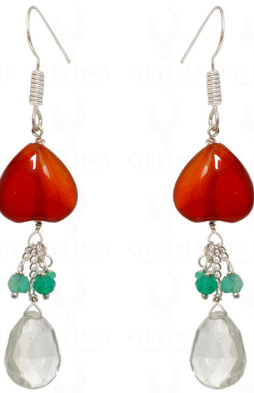 Onyx Rock-Crystal & Carnelian Heart Shape Beads Earring In .925 Silver ES-1523