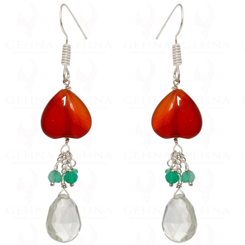 Onyx Rock-Crystal & Carnelian Heart Shape Beads Earring In .925 Silver ES-1523