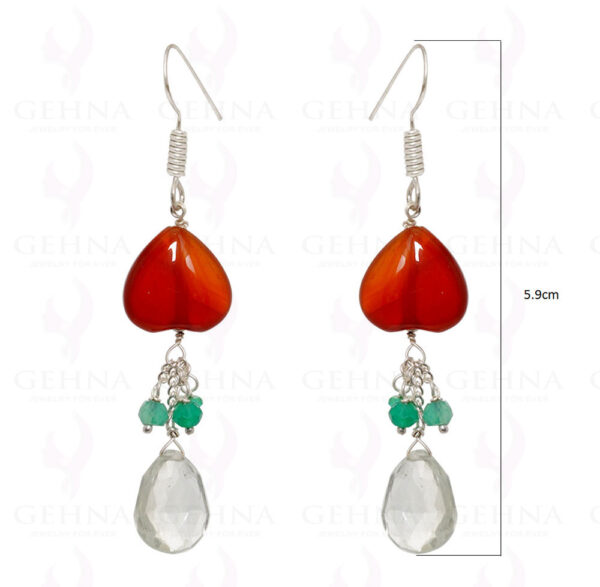 Onyx Rock-Crystal & Carnelian Heart Shape Beads Earring In .925 Silver ES-1523