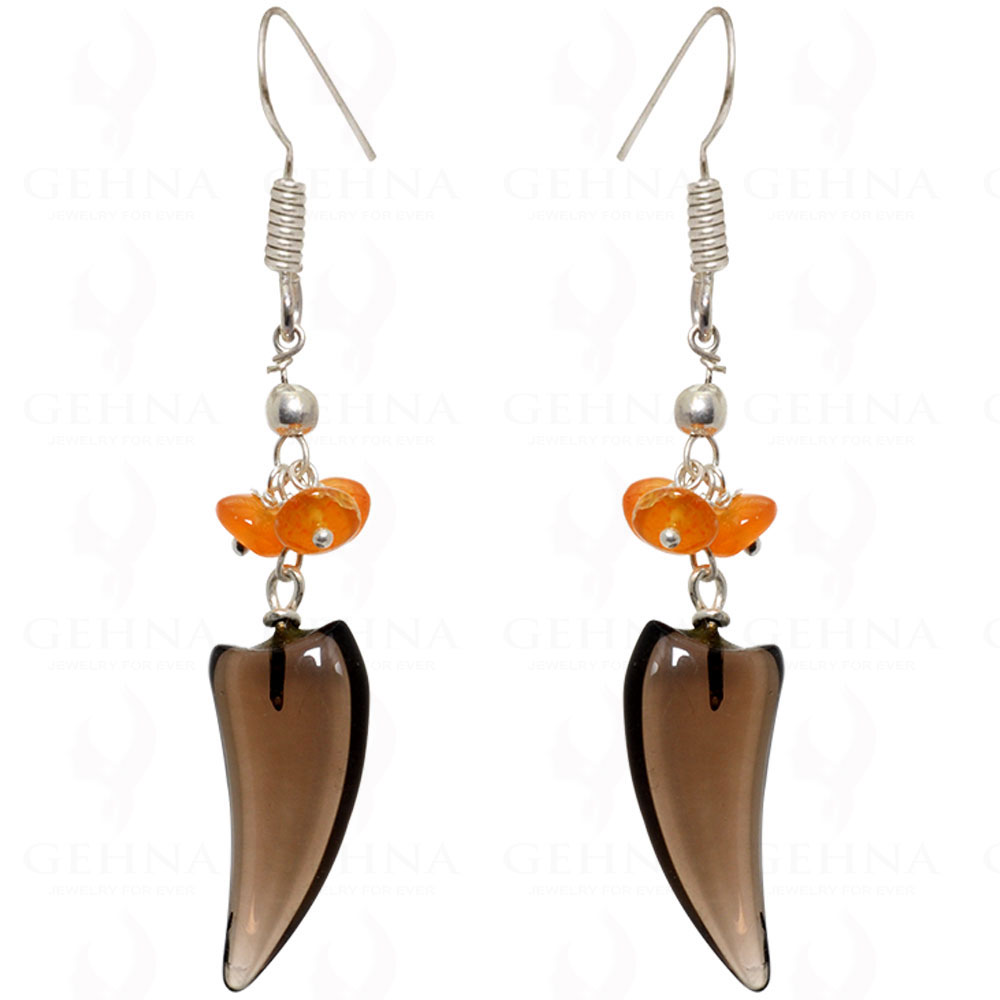 Smoky Quartz & Carnelian Gemstone Beads Earring In .925 Sterling Silver ES-1524