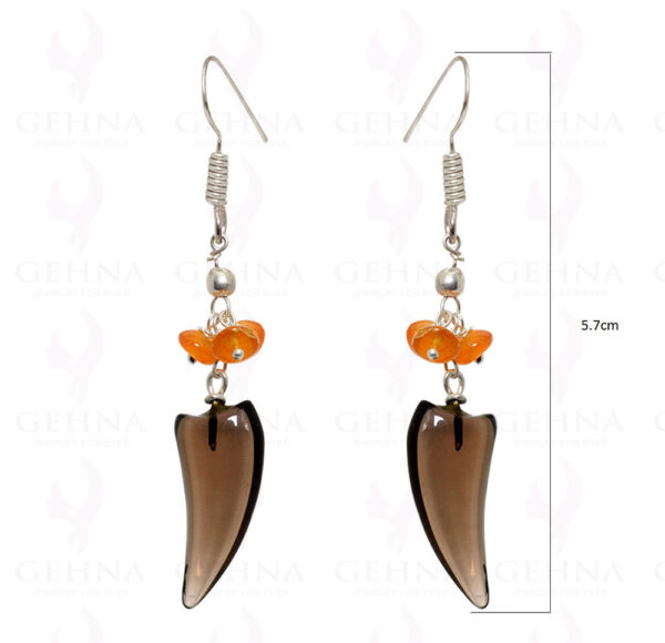 Smoky Quartz & Carnelian Gemstone Beads Earring In .925 Sterling Silver ES-1524