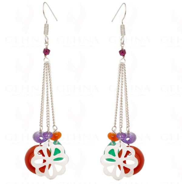 Mop, Garnet, Amethyst, Onyx & Carnelian Gemstone Earrings In .925 Silver ES-1525