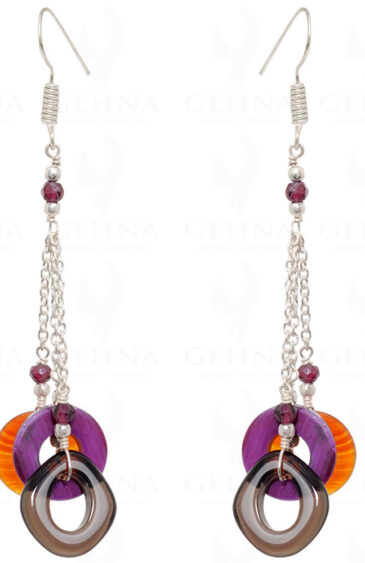 Purple Quartz, Smoky, Garnet & Carnelian Earrings In Sterling Silver ES-1526