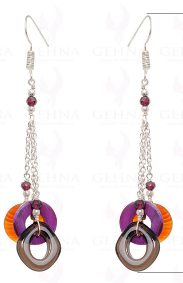 Purple Quartz, Smoky, Garnet & Carnelian Earrings In Sterling Silver ES-1526