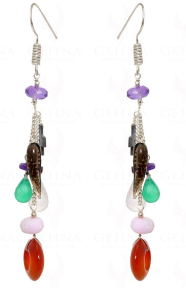 Multi Color Semi-Precious Natural Gemstone Earrings In Sterling Silver ES-1527