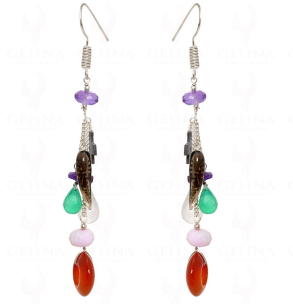 Multi Color Semi-Precious Natural Gemstone Earrings In Sterling Silver ES-1527