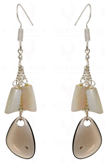 Mop & Smoky Quartz Gemstone Fancy Shape Beads Earrings In Sterling Silver ES-1528