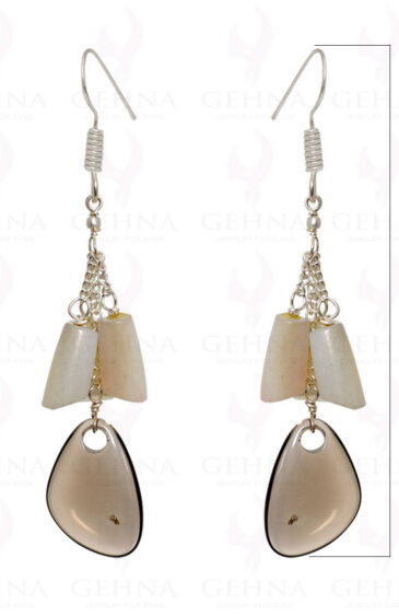 Mop & Smoky Quartz Gemstone Fancy Shape Beads Earrings In Sterling Silver ES-1528