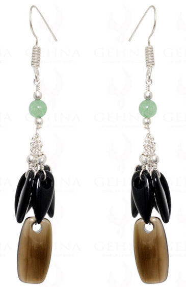 Green Jade, Black Onyx & Smoky Gemstone Bead Earrings In 925 Silver ES-1530
