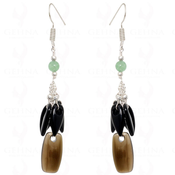 Green Jade, Black Onyx & Smoky Gemstone Bead Earrings In 925 Silver ES-1530