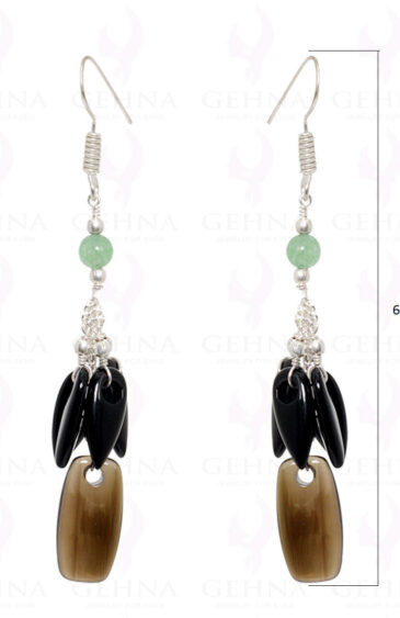 Green Jade, Black Onyx & Smoky Gemstone Bead Earrings In 925 Silver ES-1530