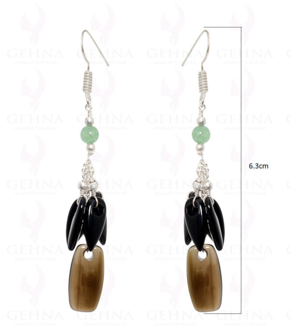 Green Jade, Black Onyx & Smoky Gemstone Bead Earrings In 925 Silver ES-1530