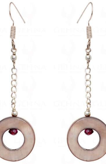 Mother Of Pearl Carving & Garnet Gemstone Bead Earrings In 925 Silver ES-1531