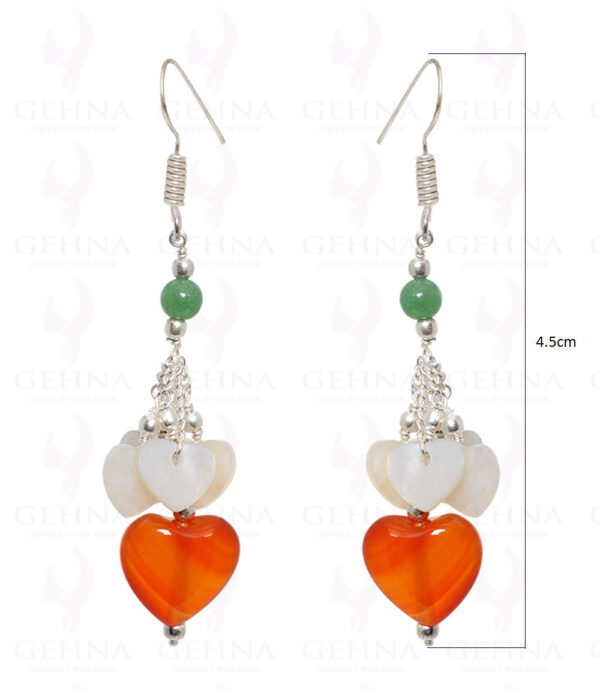 Carnelian Heart Shape & Green Jade Bead Earrings In .925 Sterling Silver ES-1532