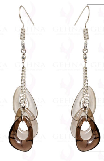 Smoky & Topaz Gemstone Fancy Shape Bead Earrings In .925 Sterling Silver ES-1536