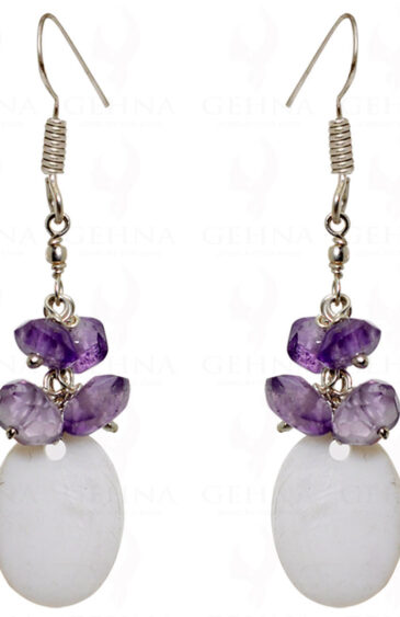 Mother Of Pearl & Natural Amethyst Gemstone Beads Earrings In .925 Silver ES-1537