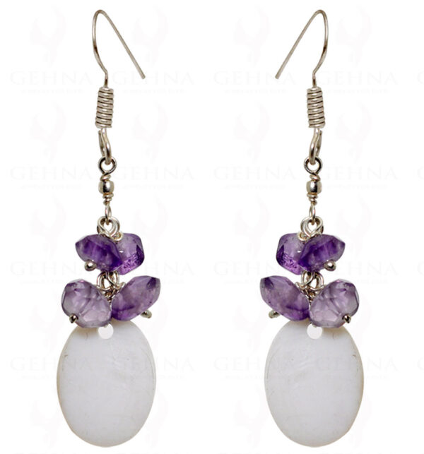 Mother Of Pearl & Natural Amethyst Gemstone Beads Earrings In .925 Silver ES-1537