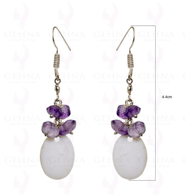 Mother Of Pearl & Natural Amethyst Gemstone Beads Earrings In .925 Silver ES-1537