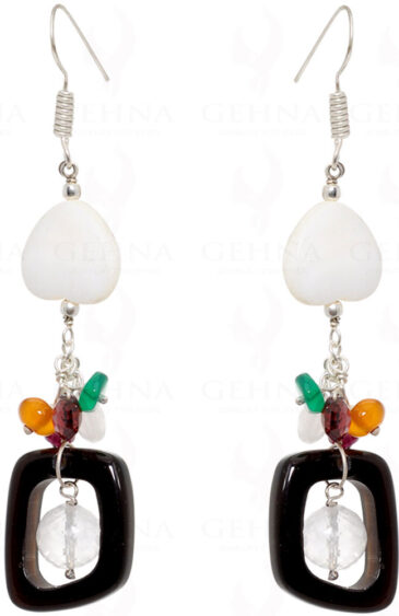 Mother Of Pearl & Multi Color Gemstone Beads Earring Made In .925 Silver ES-1538