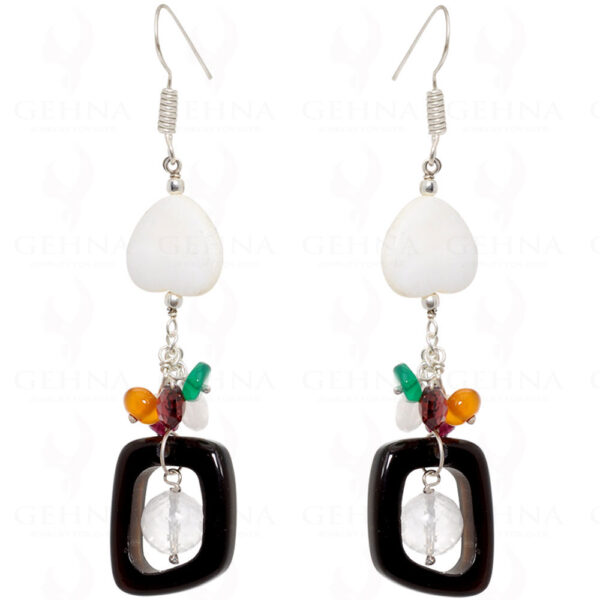 Mother Of Pearl & Multi Color Gemstone Beads Earring Made In .925 Silver ES-1538