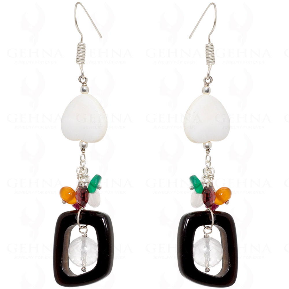 Mother Of Pearl & Multi Color Gemstone Beads Earring Made In .925 Silver ES-1538