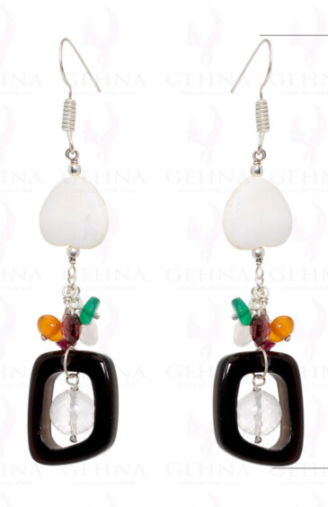 Mother Of Pearl & Multi Color Gemstone Beads Earring Made In .925 Silver ES-1538