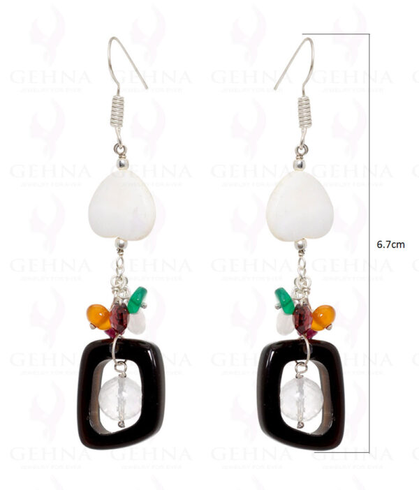 Mother Of Pearl & Multi Color Gemstone Beads Earring Made In .925 Silver ES-1538