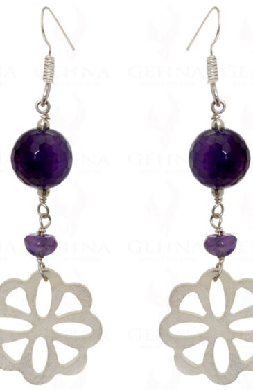 Amethyst & Mother Of Pearl Carving Earrings Made In .925 Sterling Silver ES-1539