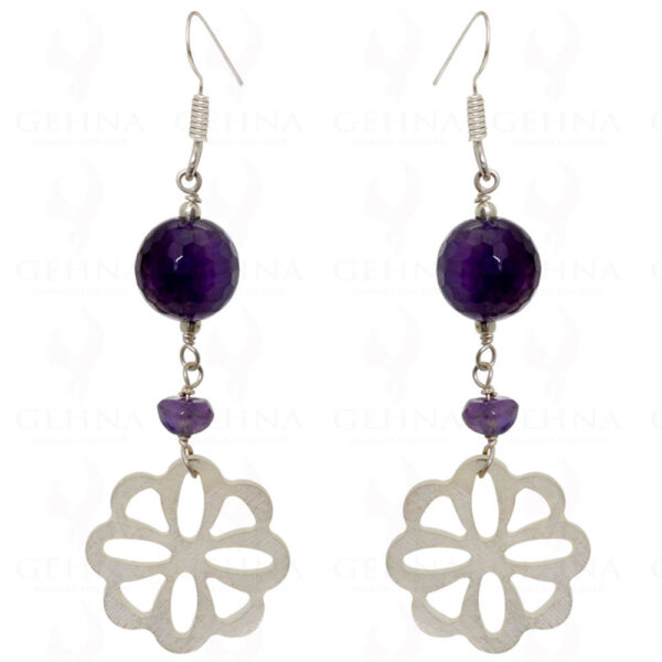 Amethyst & Mother Of Pearl Carving Earrings Made In .925 Sterling Silver ES-1539