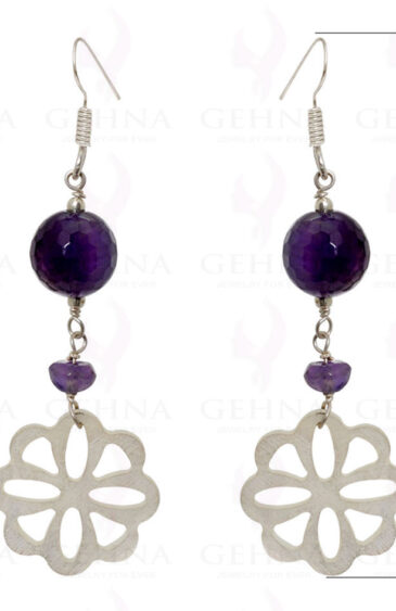 Amethyst & Mother Of Pearl Carving Earrings Made In .925 Sterling Silver ES-1539