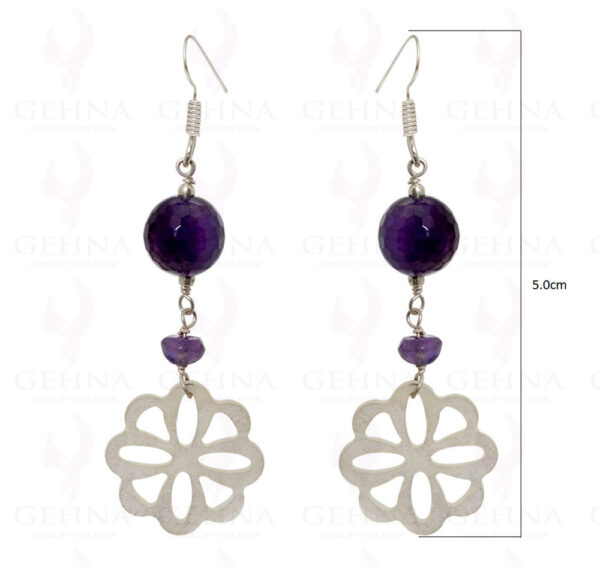 Amethyst & Mother Of Pearl Carving Earrings Made In .925 Sterling Silver ES-1539