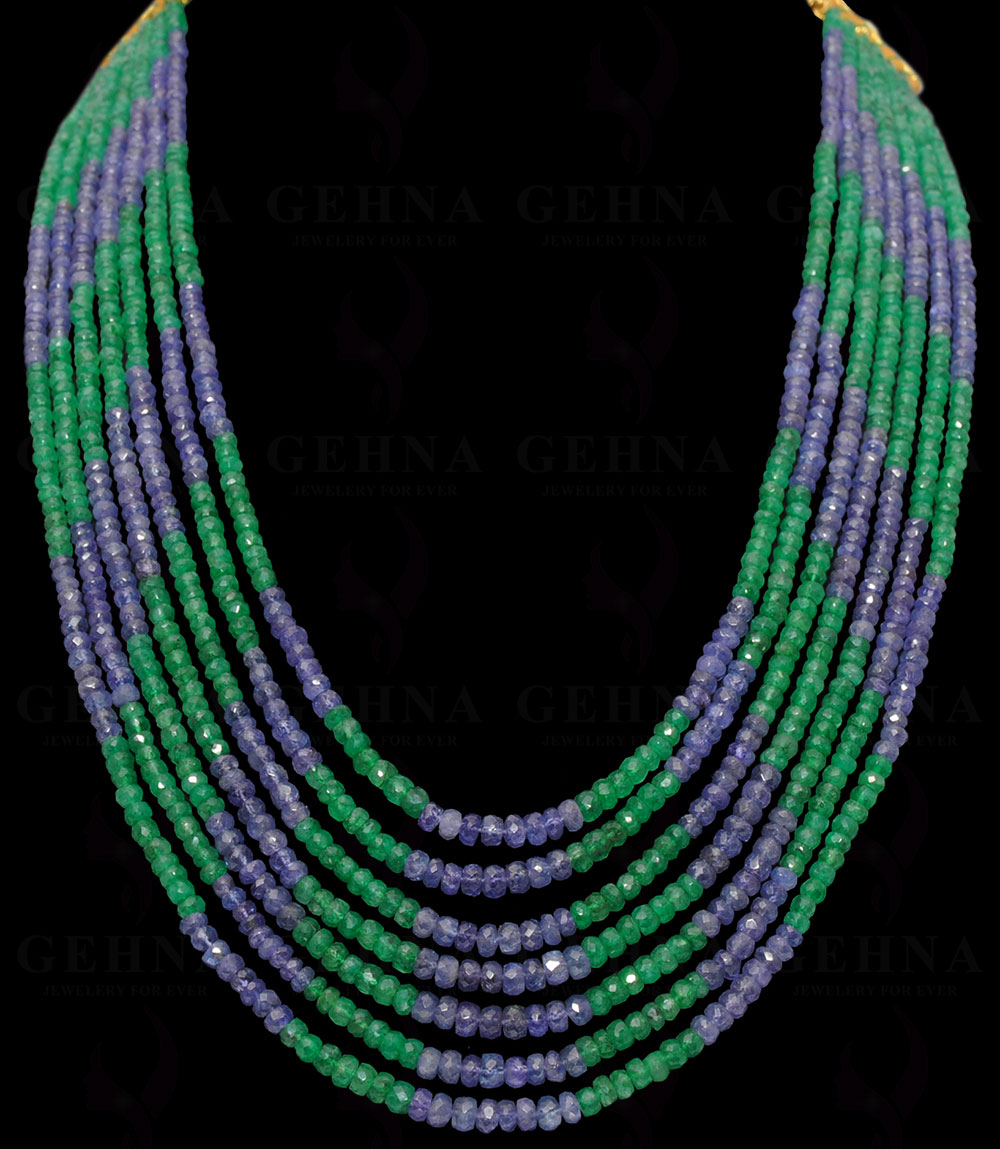 7 Rows of Emerald & Tanzanite Gemstone Faceted Bead Necklace NS-1541