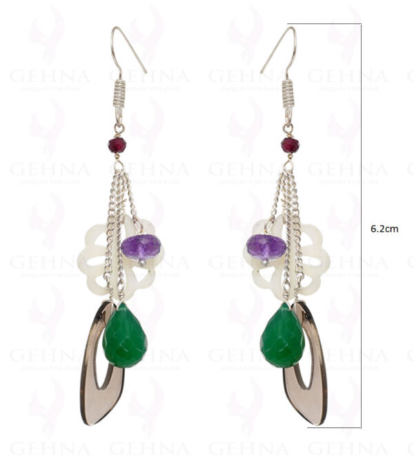 Smoky, Onyx , Amethyst & Mother Of Pearl Earrings In .925 Silver ES-1541