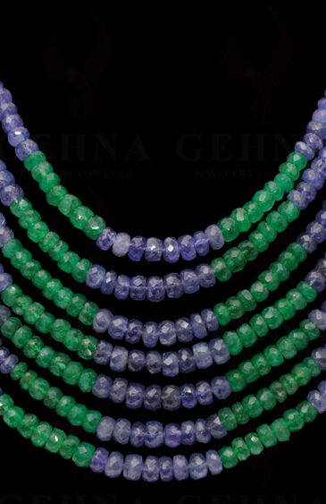 7 Rows of Emerald & Tanzanite Gemstone Faceted Bead Necklace NS-1541