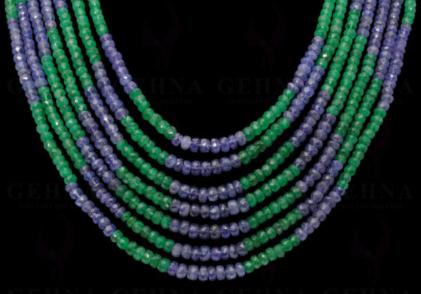 7 Rows of Emerald & Tanzanite Gemstone Faceted Bead Necklace NS-1541