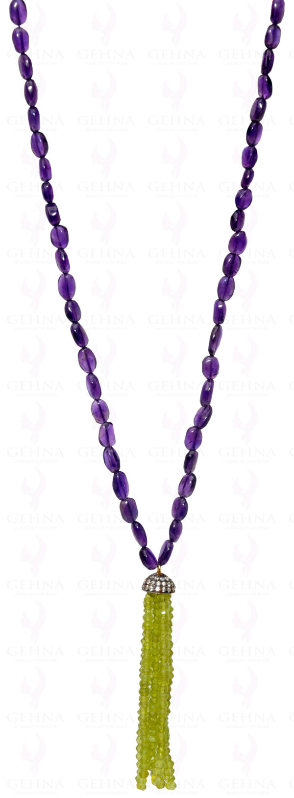 Amethyst Oval & Peridot Bead Gemstone Necklace NS-1542